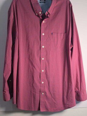 IZOD Mens 3XLT Non-Iron Stretch Button Down Shirt Pink Navy Gingham Long Sleeve